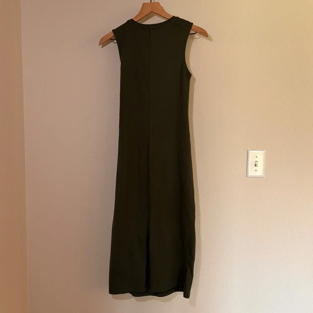 Blue Rain Dress Side Tie-Knot Small Jersey Knit Green Earthy Minimalist Midi